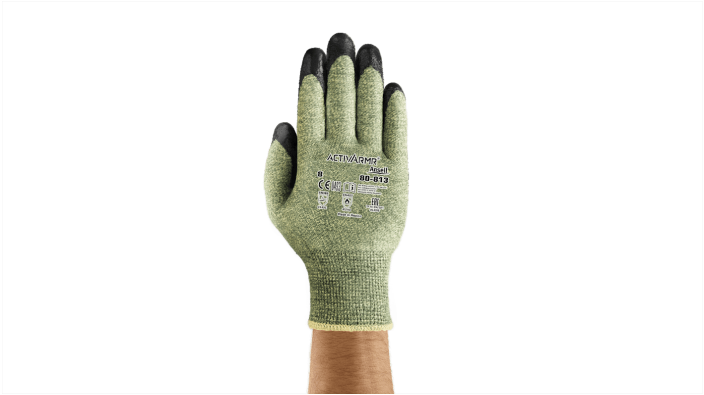 Ansell ActivArm 80-813 Green Kevlar Cut Resistant, Flame Resistant Work Gloves, Size 11, Neoprene Coating