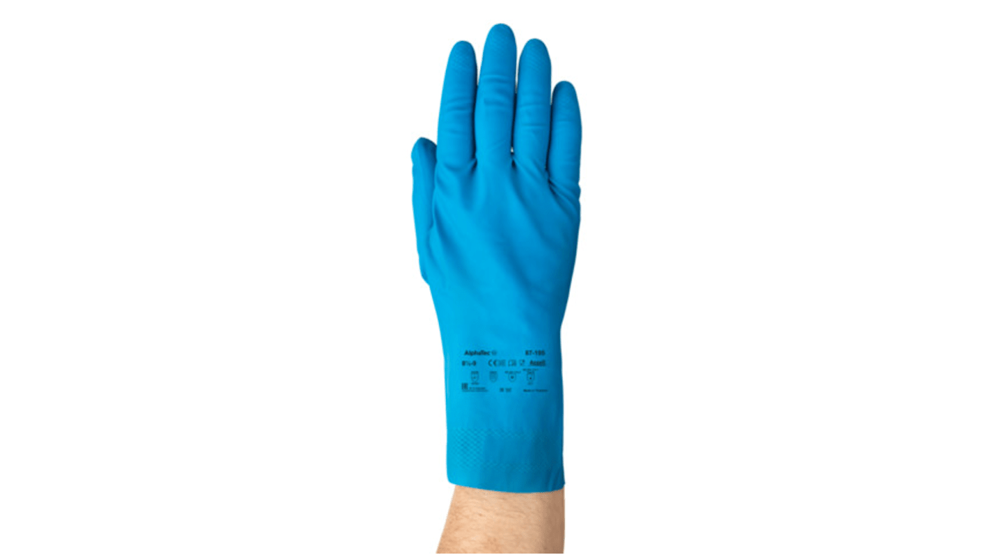 Ansell ALPHATEC 87-195 Blue Latex Food Industry Work Gloves, Size 6.5-7 S, Latex Coating