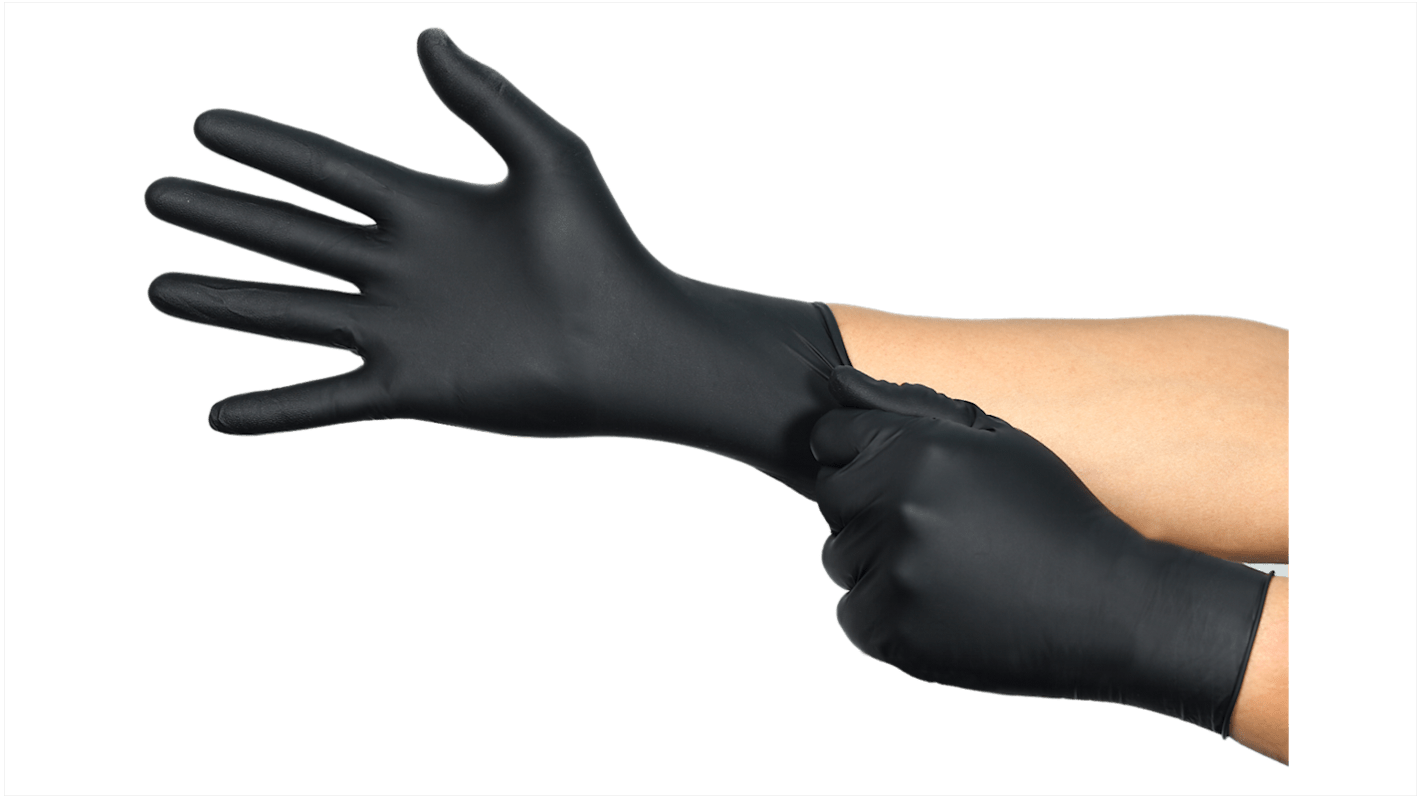 Guantes desechables Ansell sin polvo de Nitrilo Negro, talla 10,5 - 11 XXL, caja de 500Pares unidades