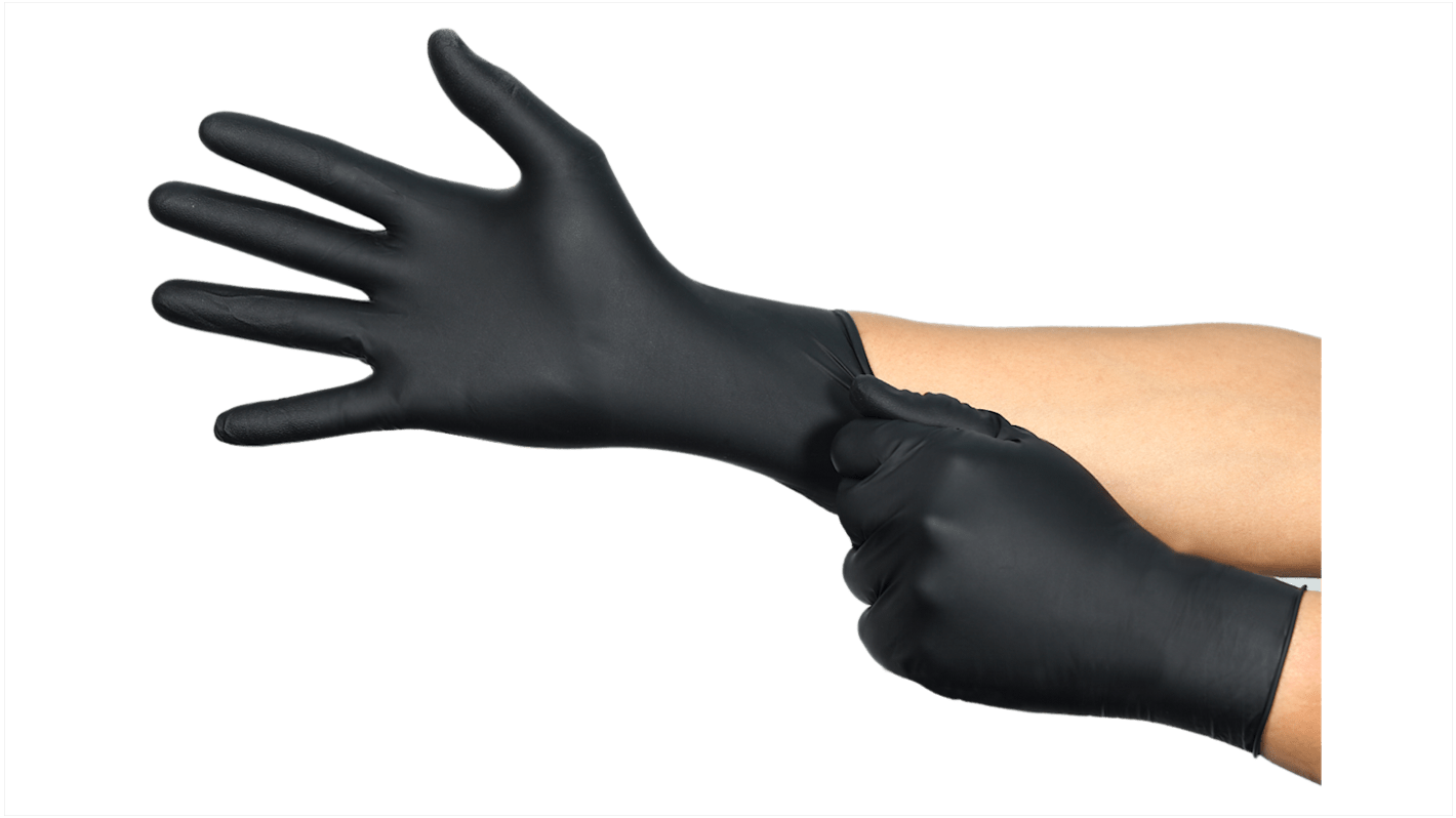 Ansell 94-242 Black Powder-Free Nitrile Disposable Gloves, Size 6.5-7 S, Food Safe, 500Pairs per Pack