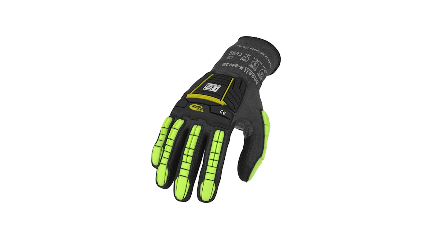 Guantes de trabajo de Nailon, Spandex Negro, verde Ansell serie RINGERS R840, talla 10, con recubrimiento de Nitrilo,