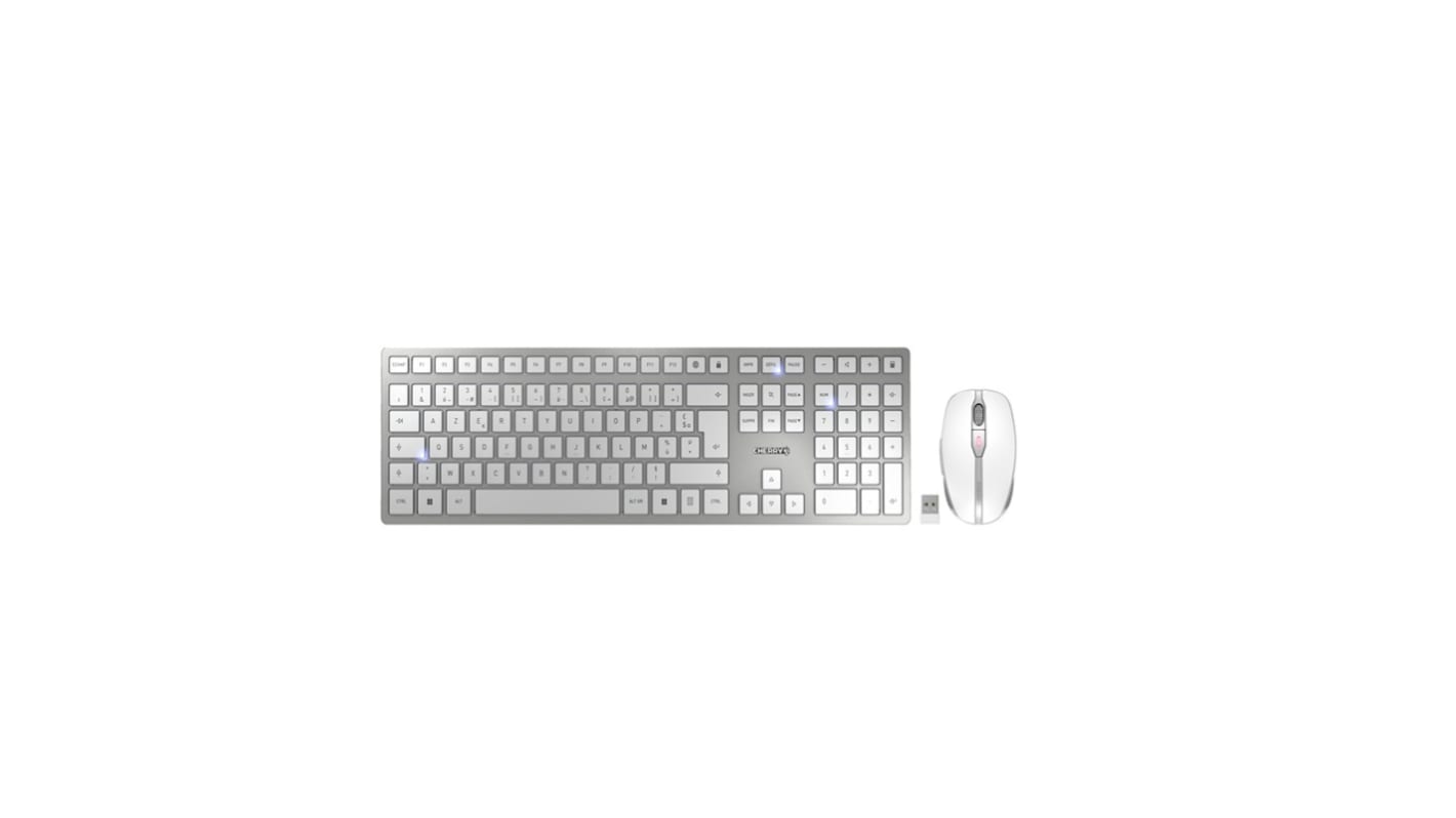 CHERRY CHERRY DW 9100 SLIM Wireless Ergonomic Keyboard and Mouse Set, AZERTY (France), Silver/White