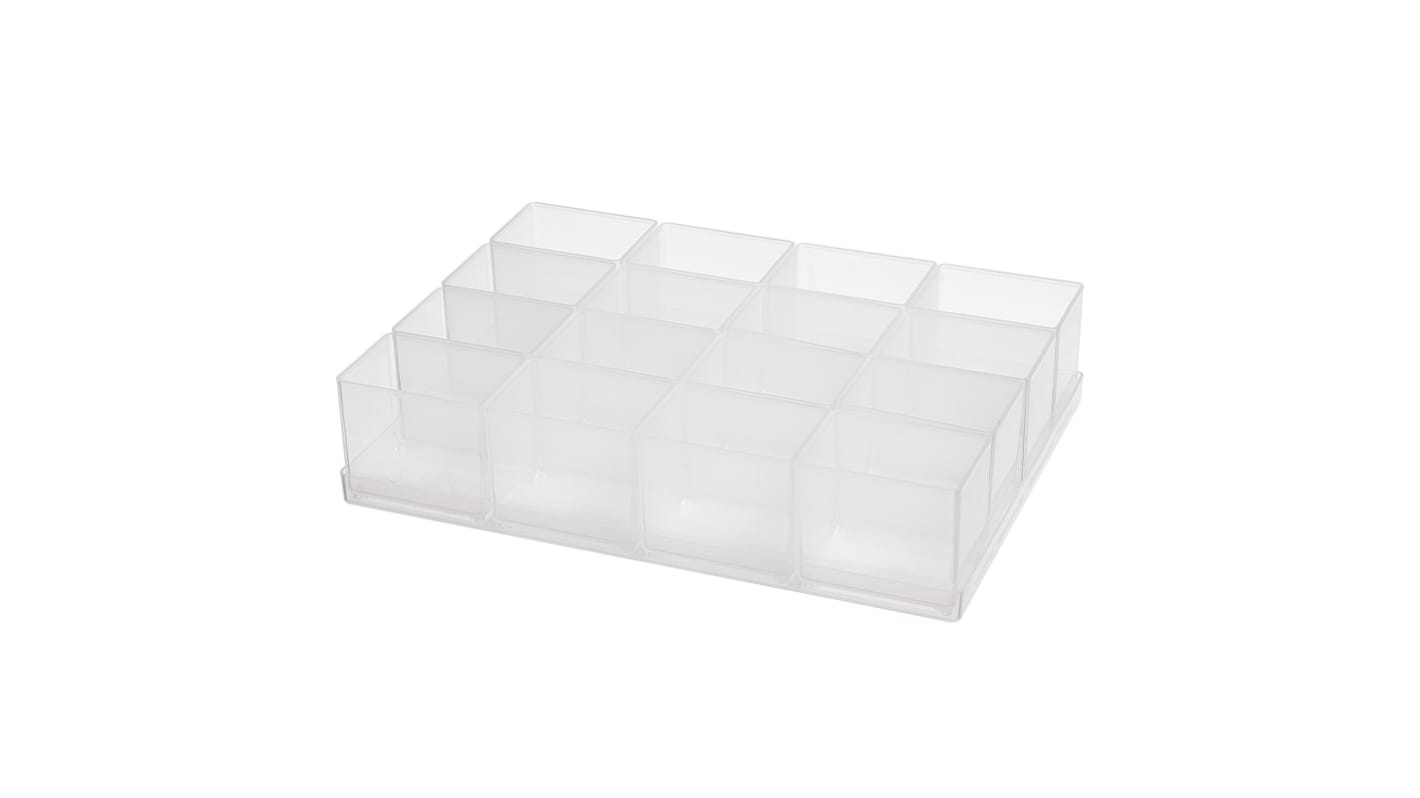 Raaco 16 Cell Transparent Polypropylene, Adjustable Insert, 47mm x 220mm x 160mm