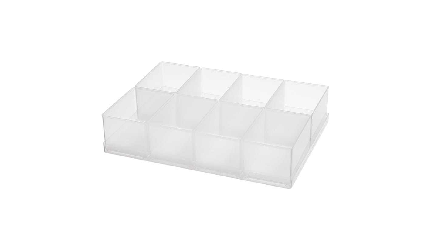 Raaco 8 Cell Transparent Polypropylene, Adjustable Insert, 47mm x 220mm x 160mm