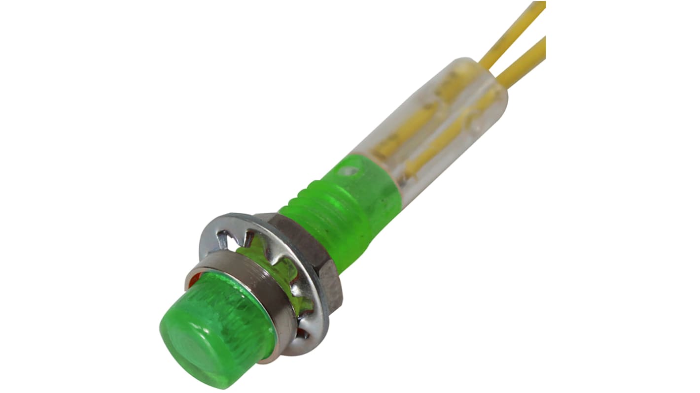 CAMDENBOSS 515 MPA series Series Green Indicator, 12V, 6.4mm Mounting Hole Size, Lead Wires Termination