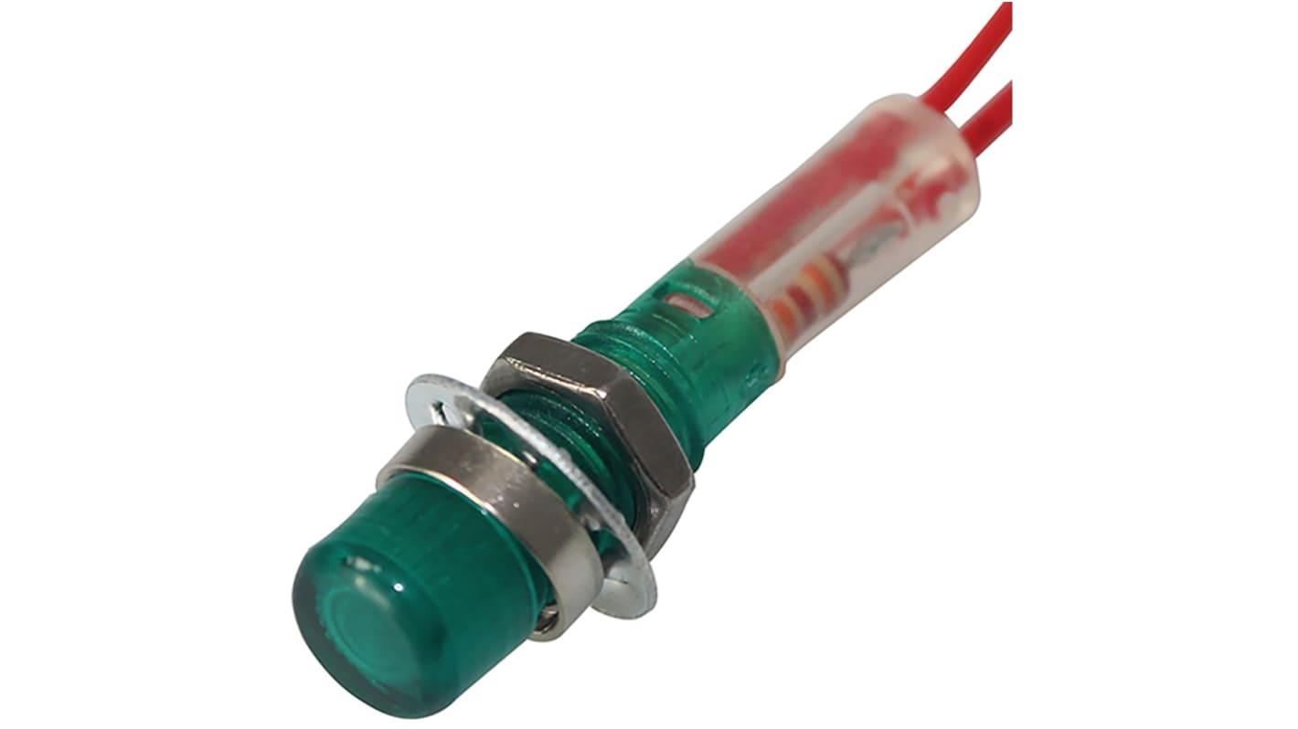 CAMDENBOSS 515 MPA series Series Green Indicator, 240V, 6.4mm Mounting Hole Size, Lead Wires Termination