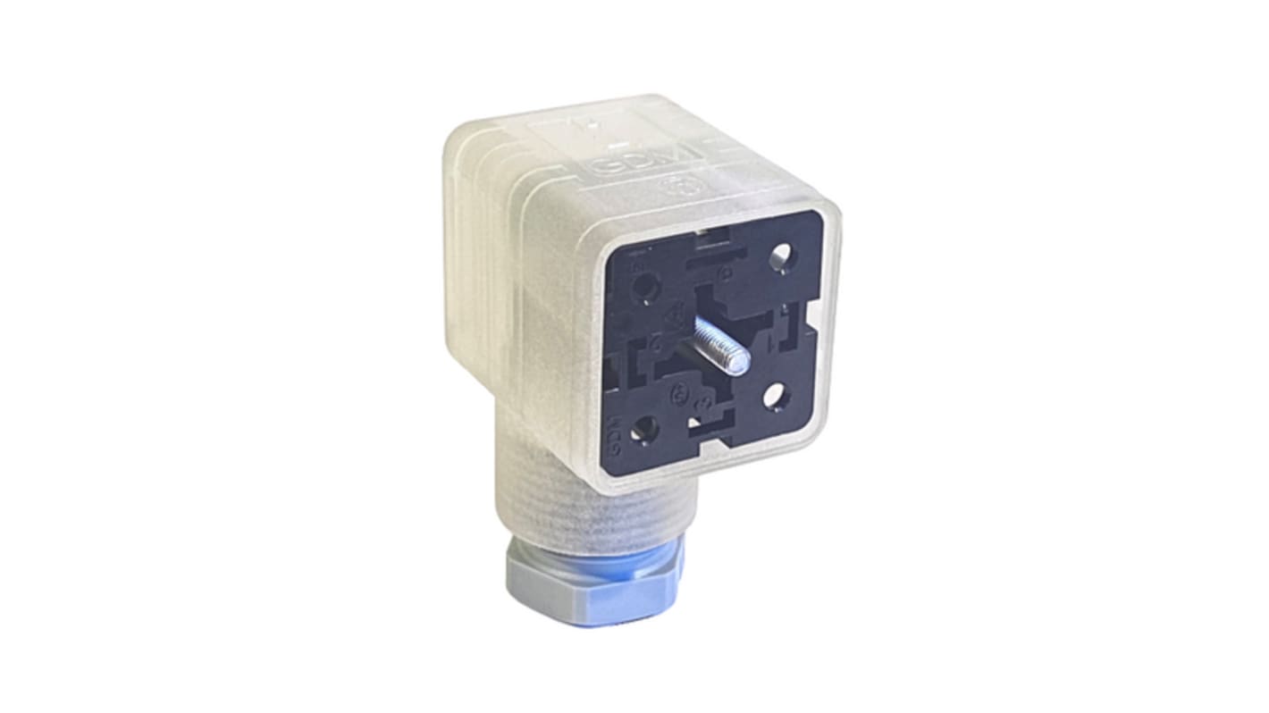 Conector DIN En Ángulo Hembra Hirschmann serie GDM de 3 vías, 8A, 24 V, DIN 43650, IP65