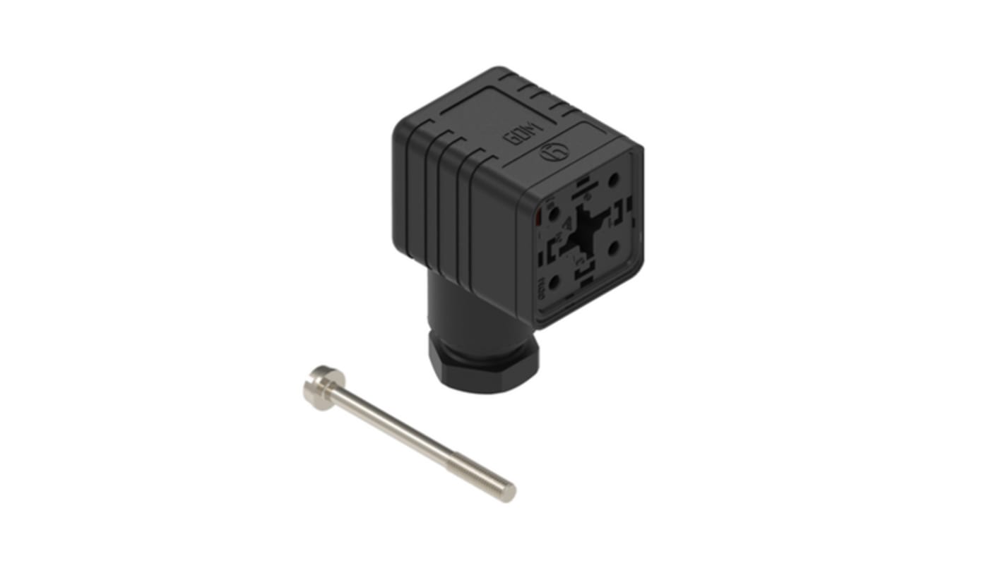 Conector DIN En Ángulo Hembra Hirschmann serie GDM de 4 vías, 16A, 250 V, DIN 43650, IP65