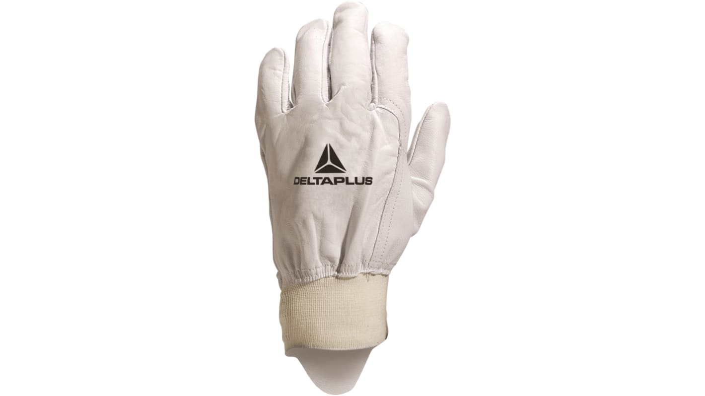 Delta Plus 51FEDF White Leather Abrasion Resistant, Cut Resistant, Tear Resistant Work Gloves, Size 9