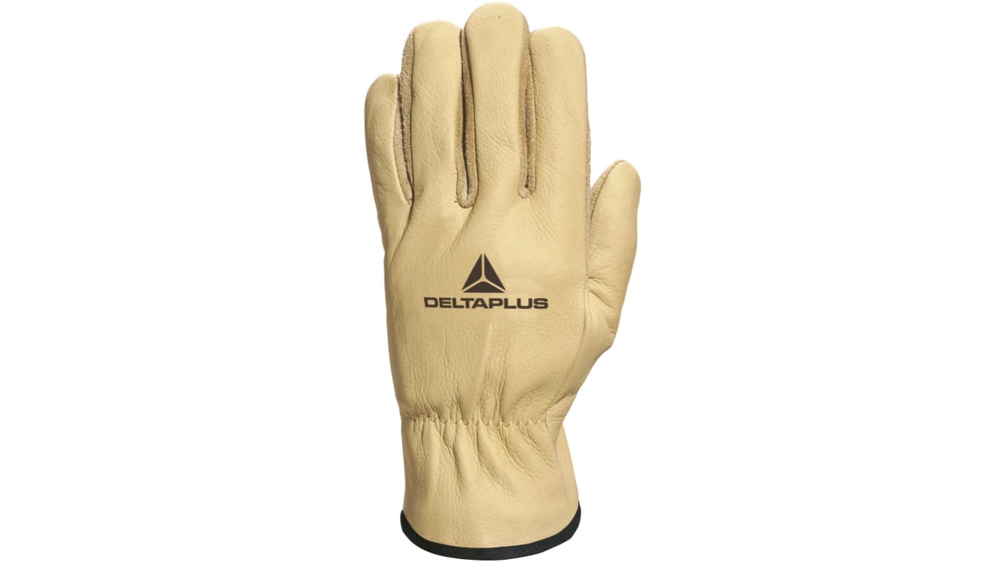 Guantes de trabajo de Piel Beige Delta Plus serie FIB49, talla 9, Resistentes a la abrasión, Resistentes al corte,