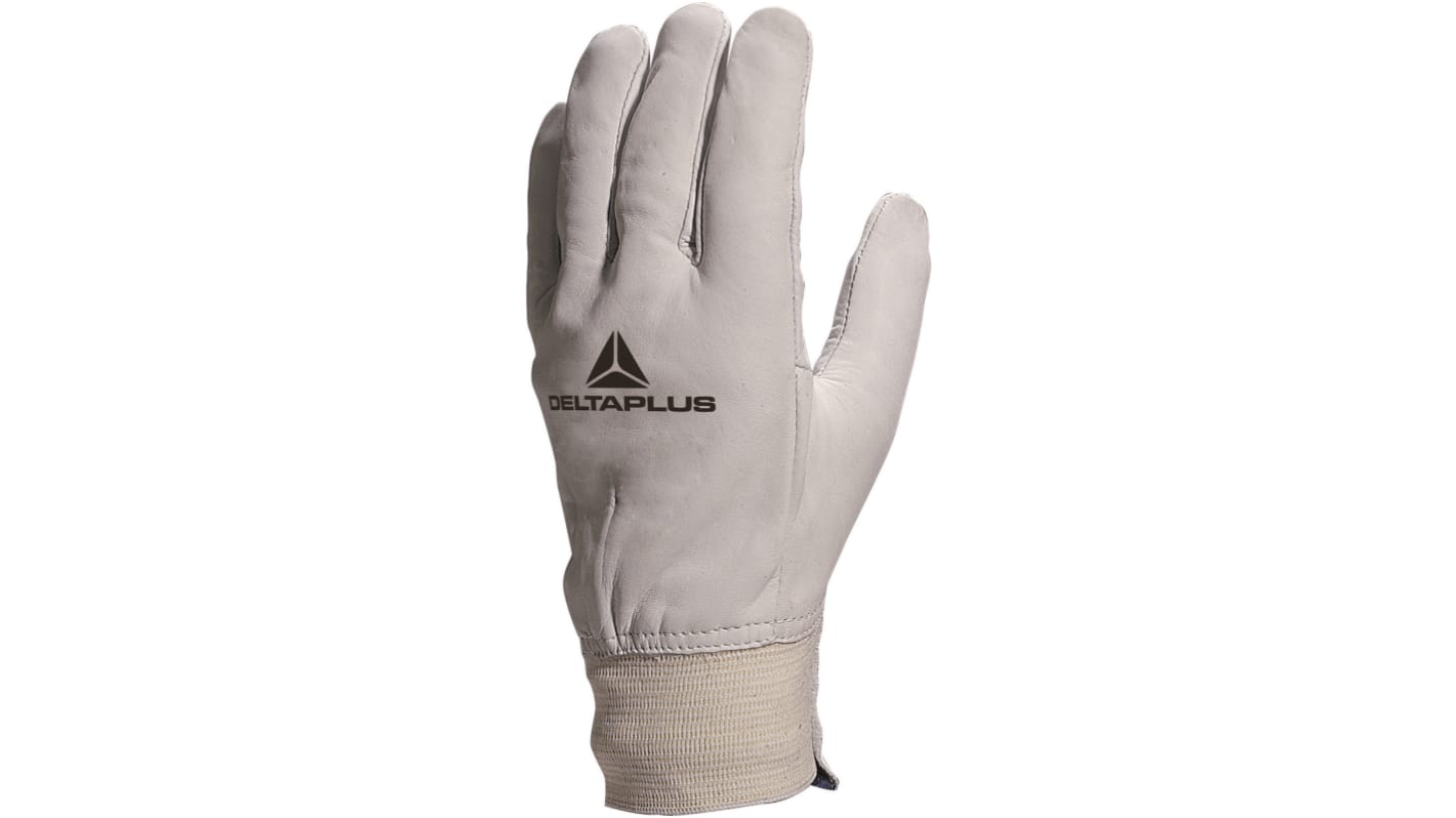 Delta Plus GFBLE White Leather Abrasion Resistant, Cut Resistant, Tear Resistant Work Gloves, Size 10, XL