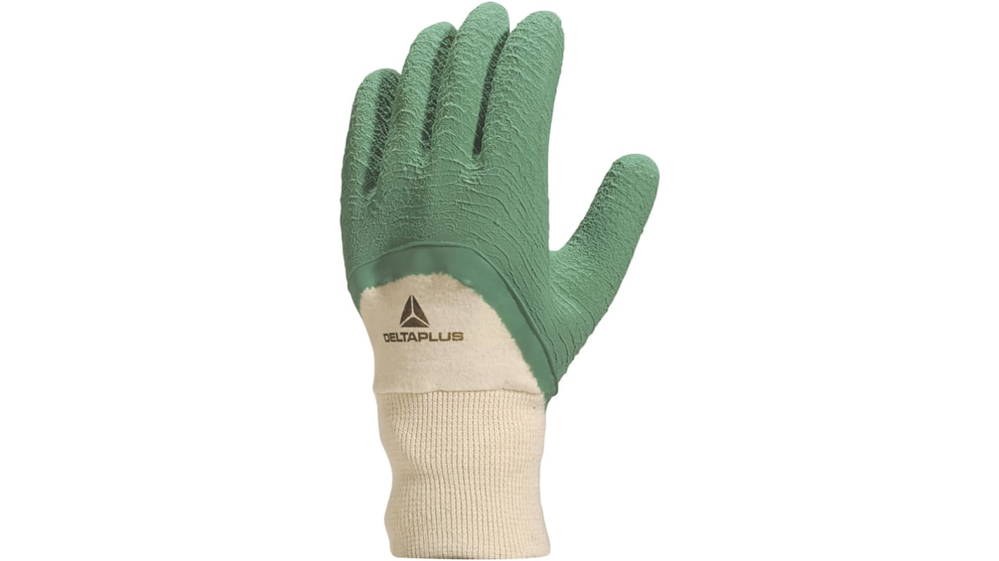 Guantes de trabajo de Algodón Verde Delta Plus serie LA500, talla 10, XL, con recubrimiento de Látex, Impermeables