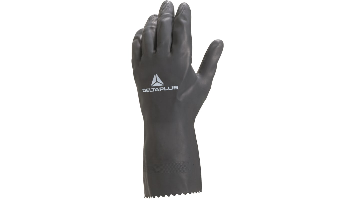 Delta Plus NEOCOLOR VE530 Black Chemical Resistant Work Gloves, Size 7, Small, Latex, Neoprene Coating