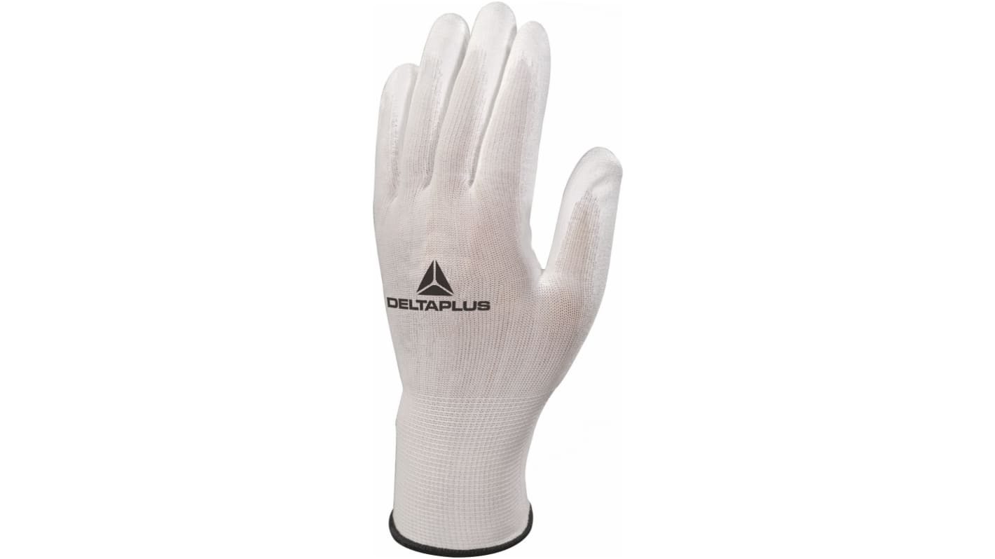 Guantes de trabajo de Poliamida Blanco Delta Plus serie VE702, talla 9, con recubrimiento de Poliuretano, Resistentes a