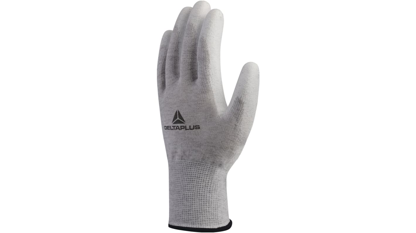 Delta Plus VE702PESD White Carbon Fibre, Polyester Abrasion Resistant, Cut Resistant, Tear Resistant Work Gloves, Size