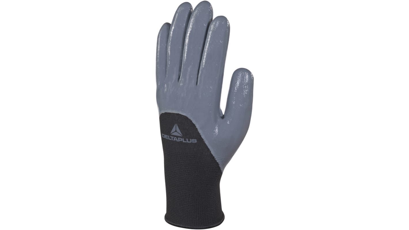 Guantes de trabajo de Poliéster Negro; gris Delta Plus serie VE715GR, talla 7, con recubrimiento de Nitrilo,