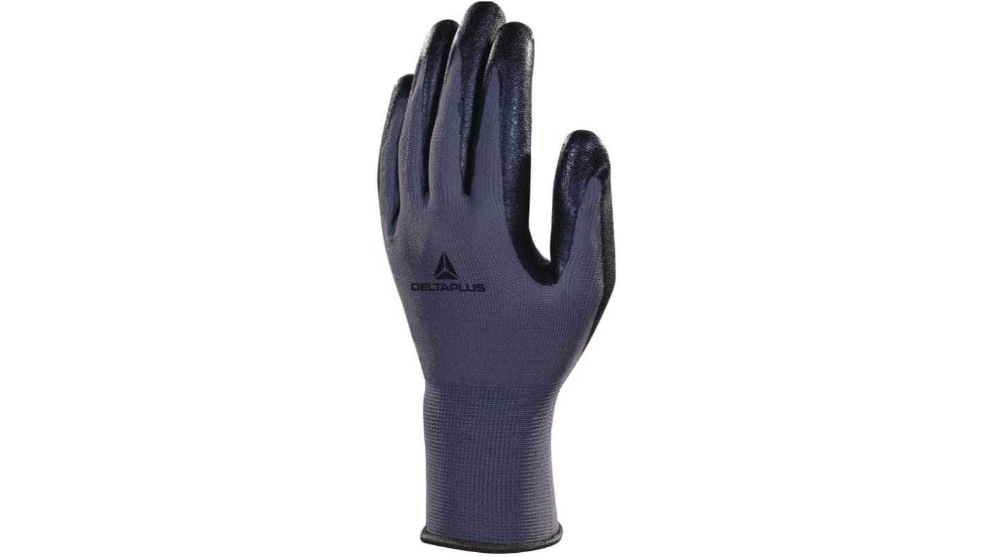 Delta Plus VE722 Black, Grey Polyester Abrasion Resistant, Cut Resistant, Tear Resistant Work Gloves, Size 10, Nitrile