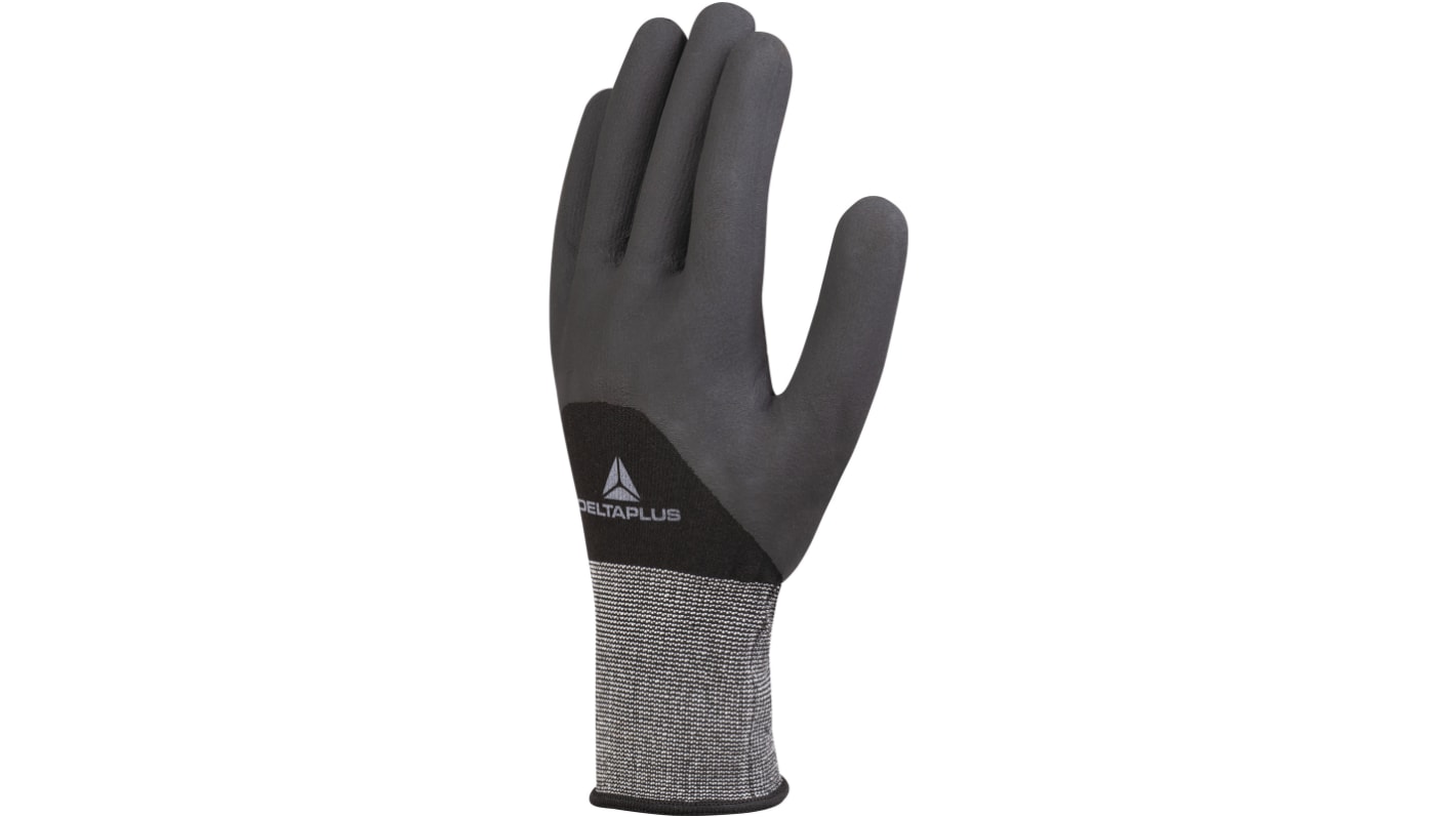 Guantes de trabajo de Poliéster, Lycra Negro Delta Plus serie VE725NO, talla 7, con recubrimiento de Nitrilo,