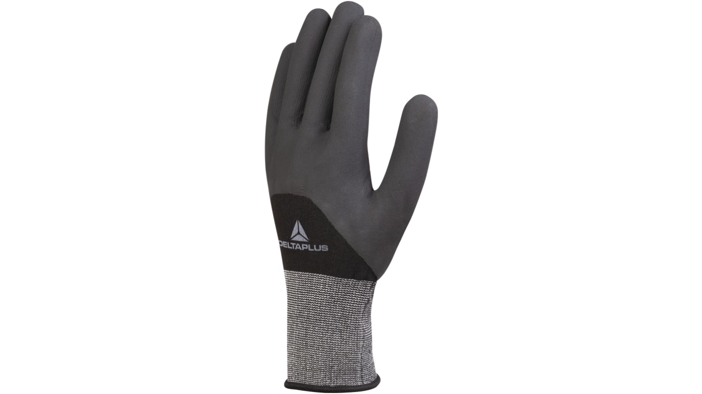 Delta Plus VE725NO Black Polyester, Spandex Waterproof Work Gloves, Size 11, XXL, Nitrile Coating
