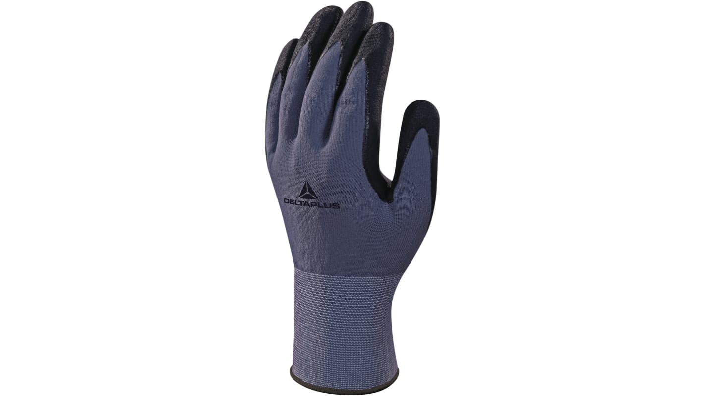 Guantes de trabajo de Poliamida, Spandex Negro; gris Delta Plus serie VE726, talla 7, con recubrimiento de Polímero de