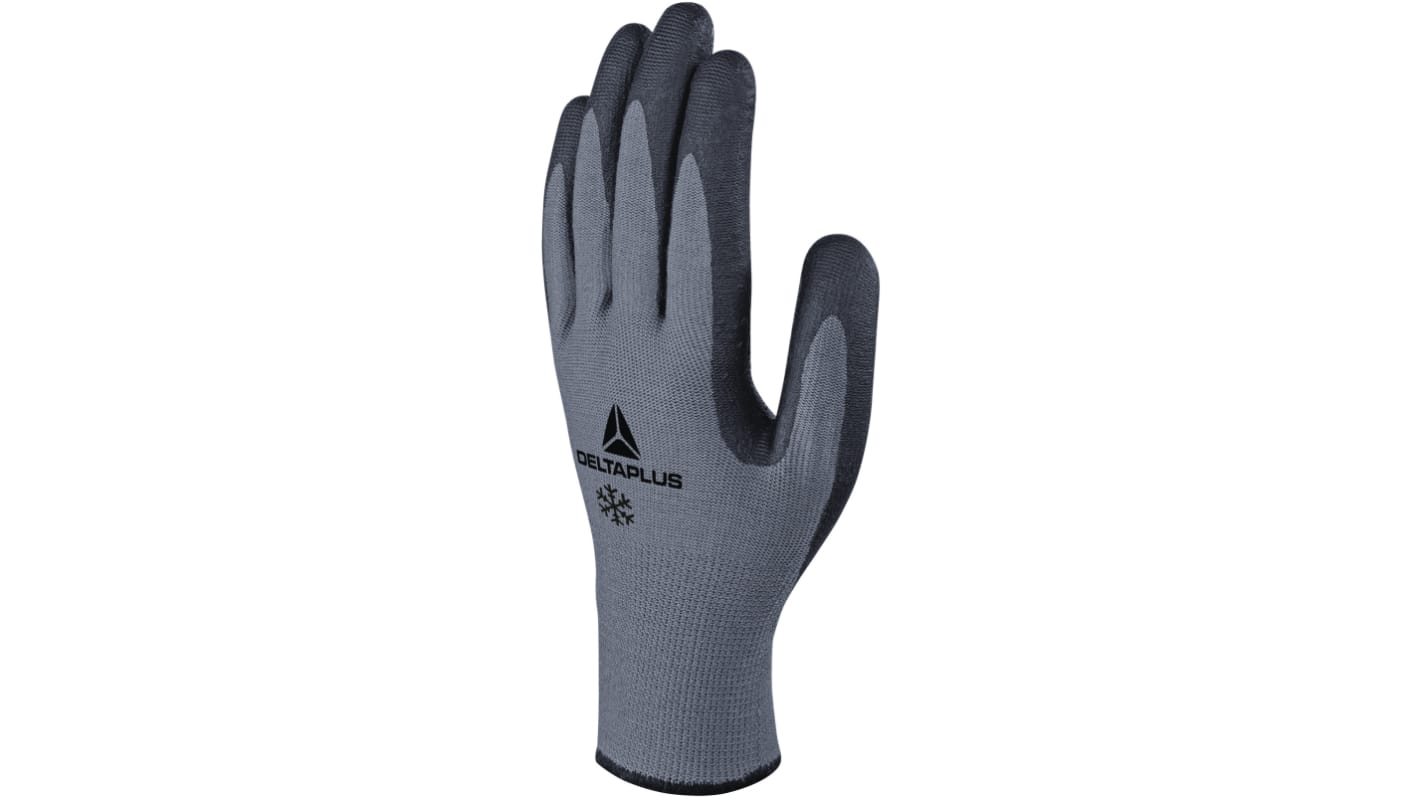 Delta Plus VE728 Black, Grey Acrylic, Polyester (Liner) Thermal Work Gloves, Size 8, Medium, Nitrile Coating