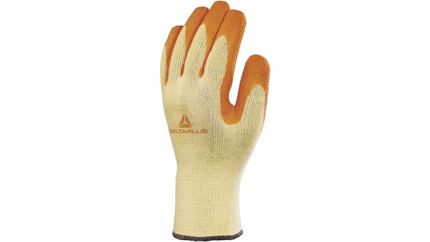 Delta Plus VE730 Orange, Yellow Polyester Abrasion Resistant, Cut Resistant, Tear Resistant Work Gloves, Size 10, XL,