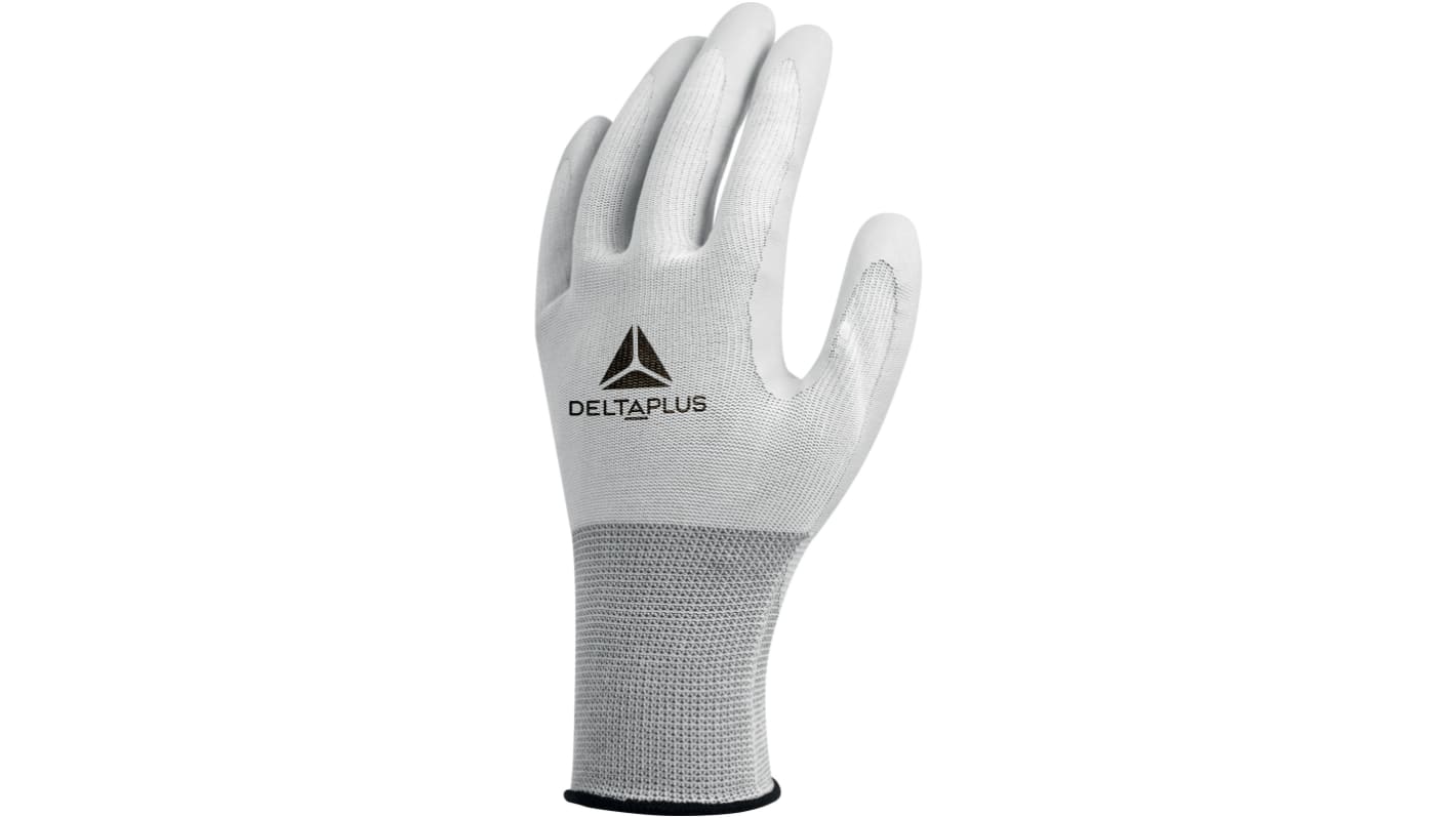 Guantes de trabajo de Poliamida Gris, blanco Delta Plus serie VV712BC, talla 7, con recubrimiento de Nitrilo,