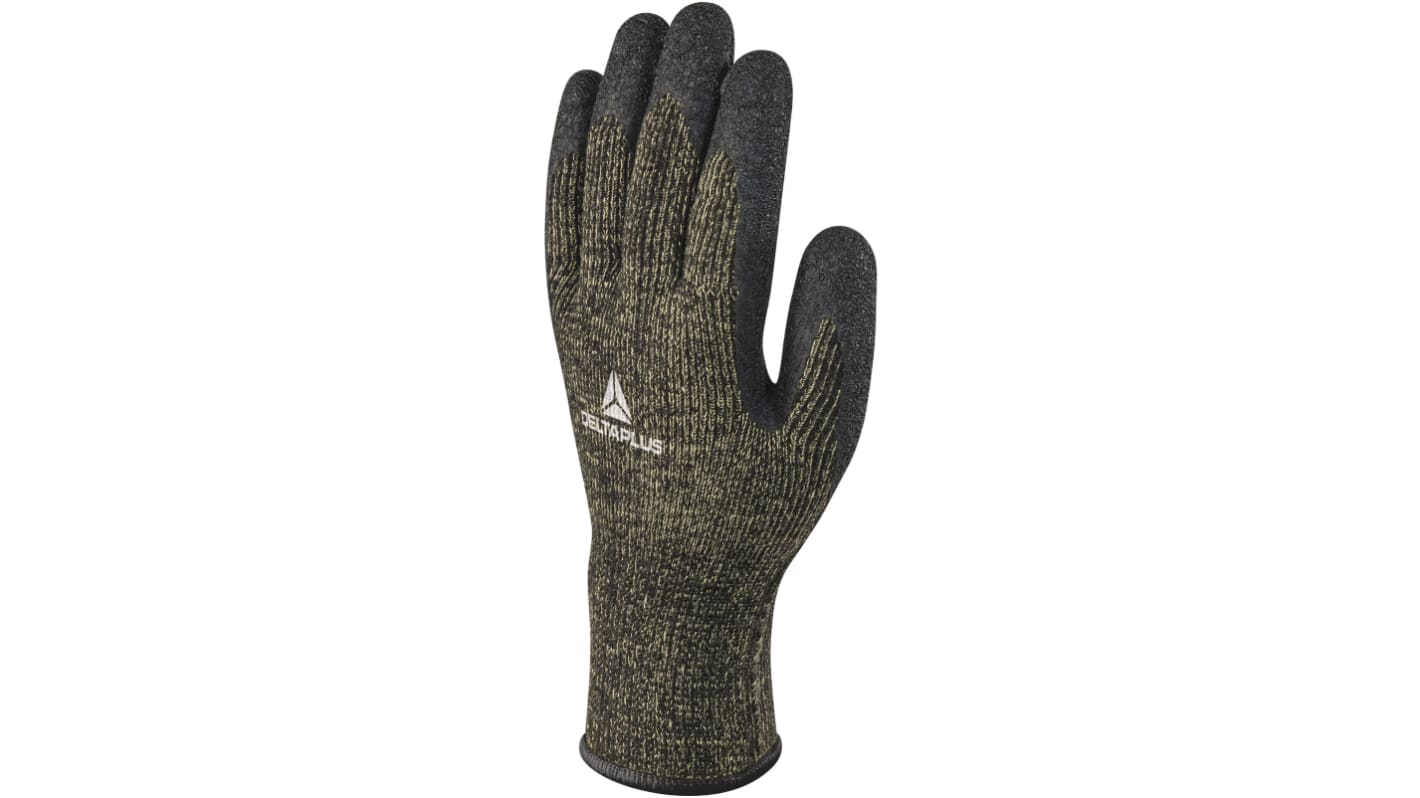 Guantes de trabajo de Polialgodón Negro Delta Plus serie ATONVV731, talla 9, con recubrimiento de Látex