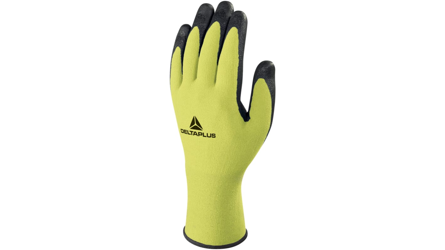 Delta Plus APOLLONIT VV734 Fluorescent yellow-Black Polyester, Spandex Breathable Work Gloves, Size 8, Nitrile Coating