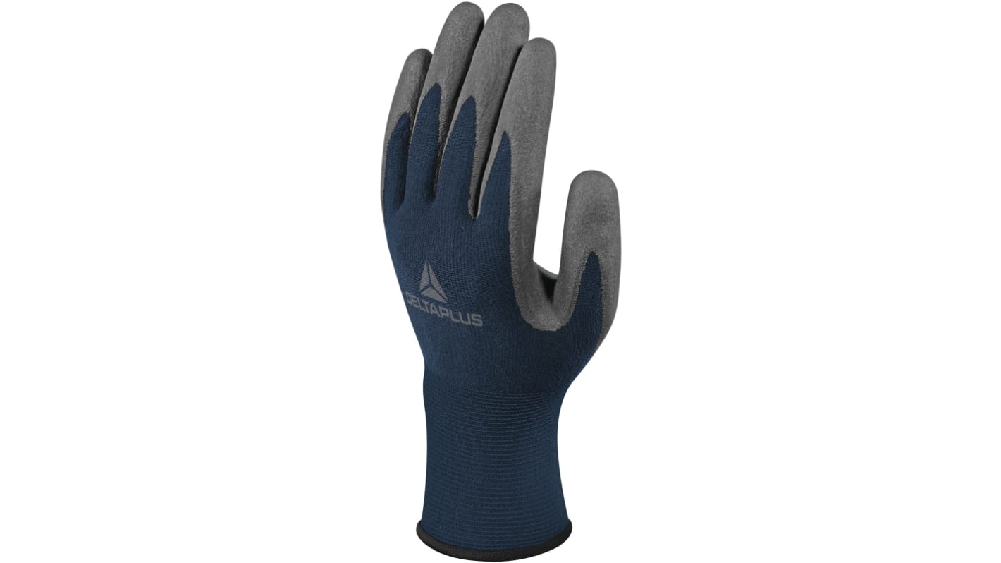 Guantes de trabajo de Poliamida Azul, gris Delta Plus serie VV811, talla 6, con recubrimiento de Polímero de agua,