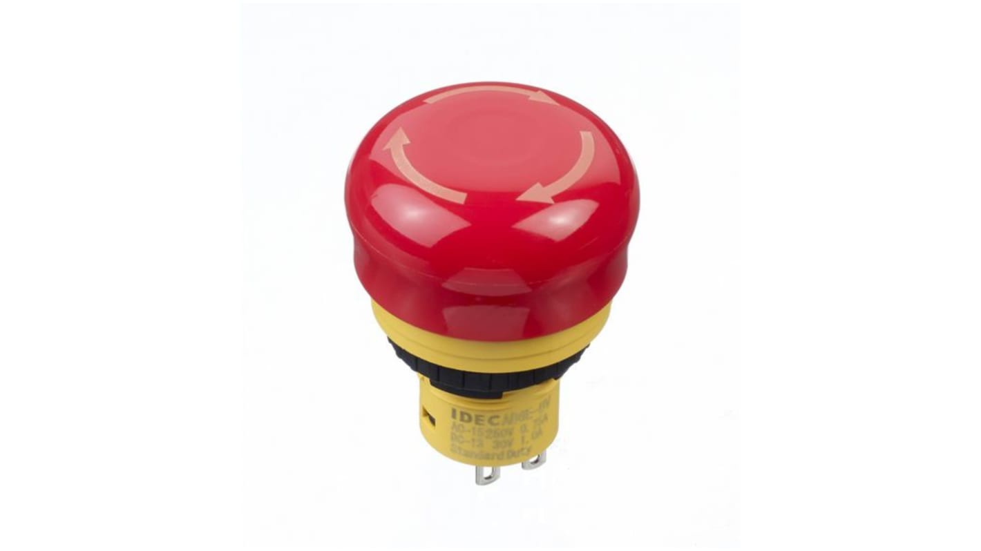 Idec X6 Series Latching Emergency Stop Push Button, Panel Mount, 16.2mm Cutout, 2NC, IP65