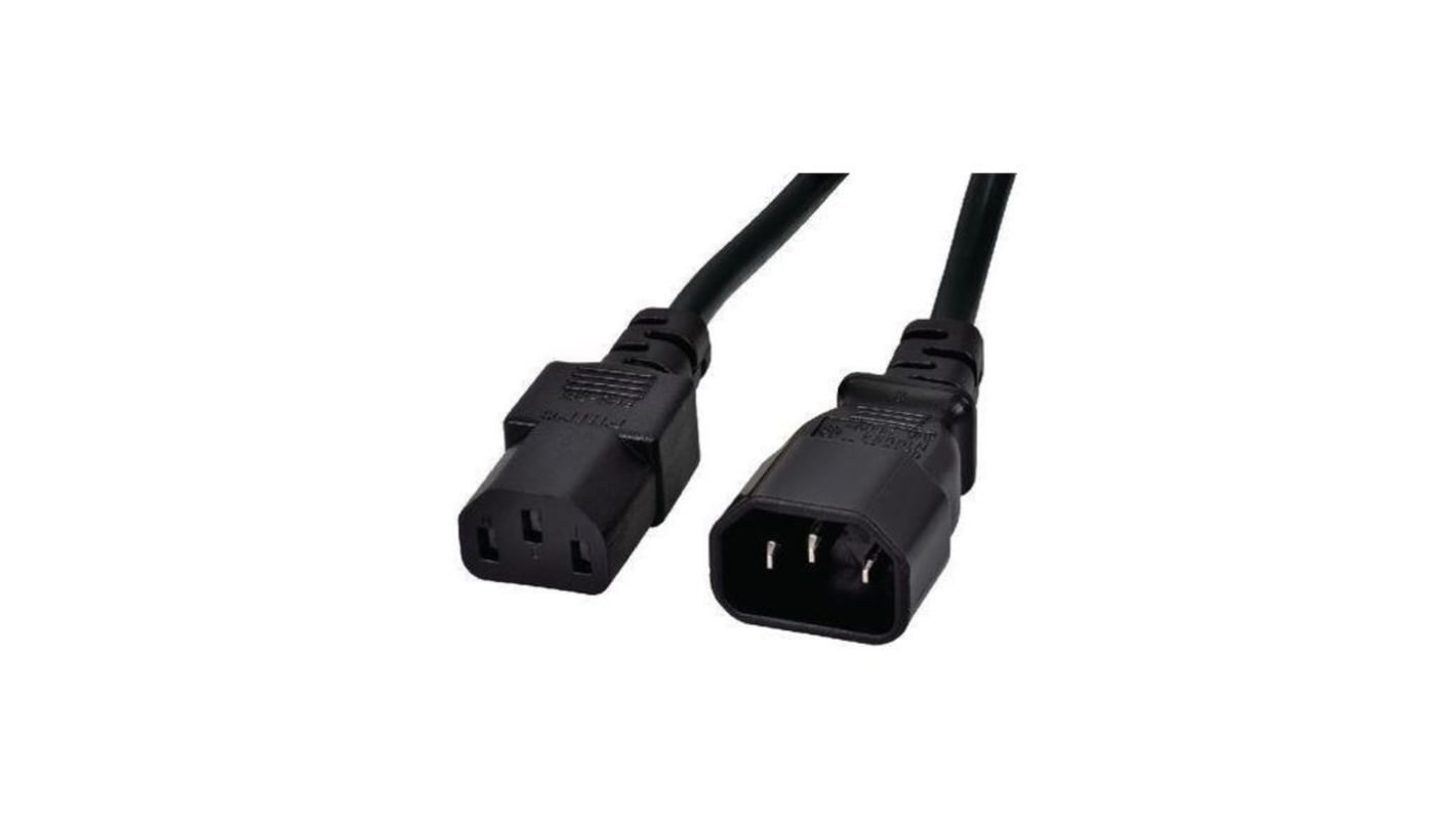 Cable de alimentación Tensión de red 1-Avel de 3 núcleos, 1 mm², long. 500mm, 250 V / 10 A, funda de PVC, Negro