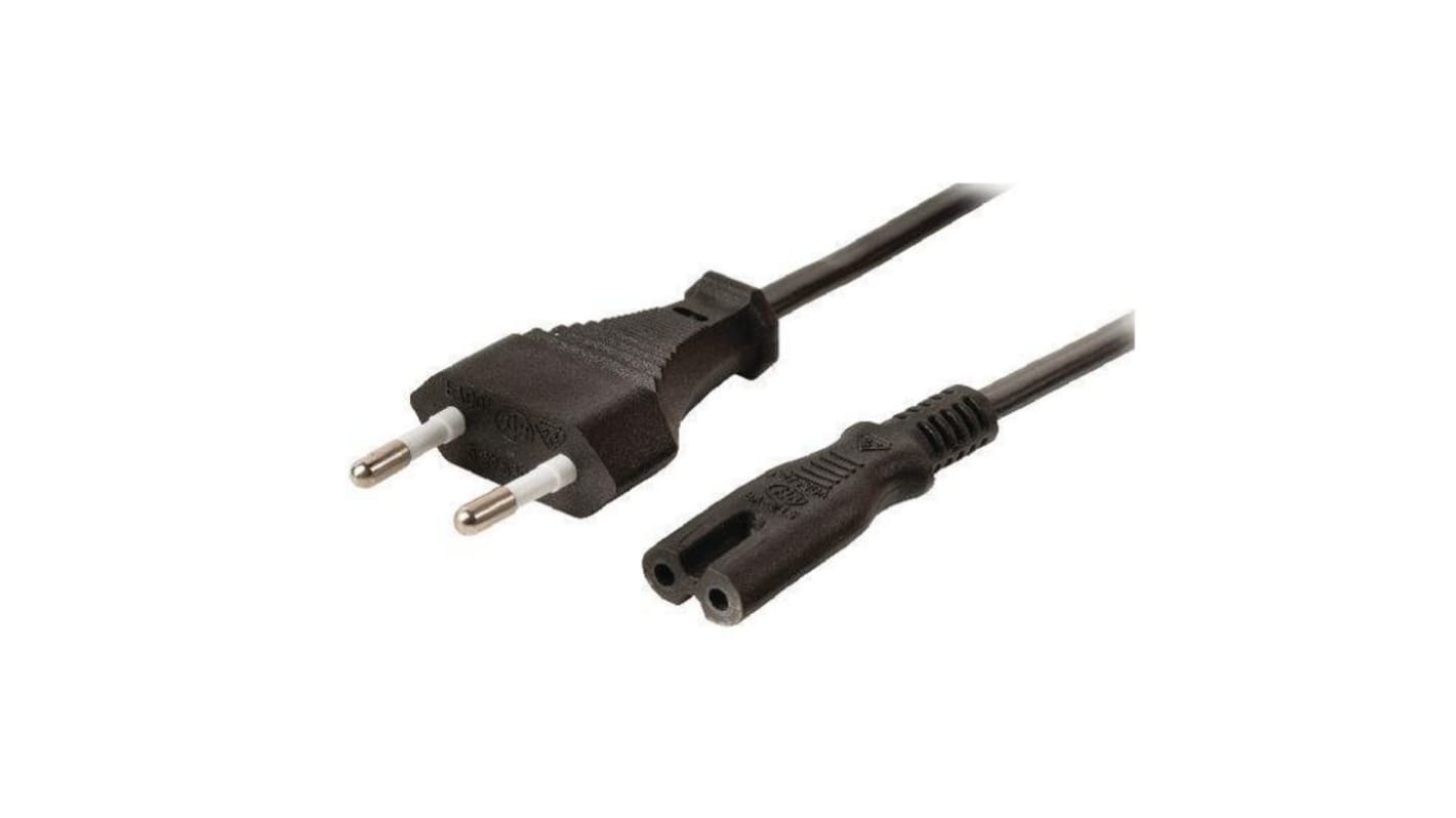 1-Avel 2 Core Power Cable, 0.75 mm², 300mm, Black Polyvinyl Chloride PVC Sheath, Mains, 2.5 A, 250 V