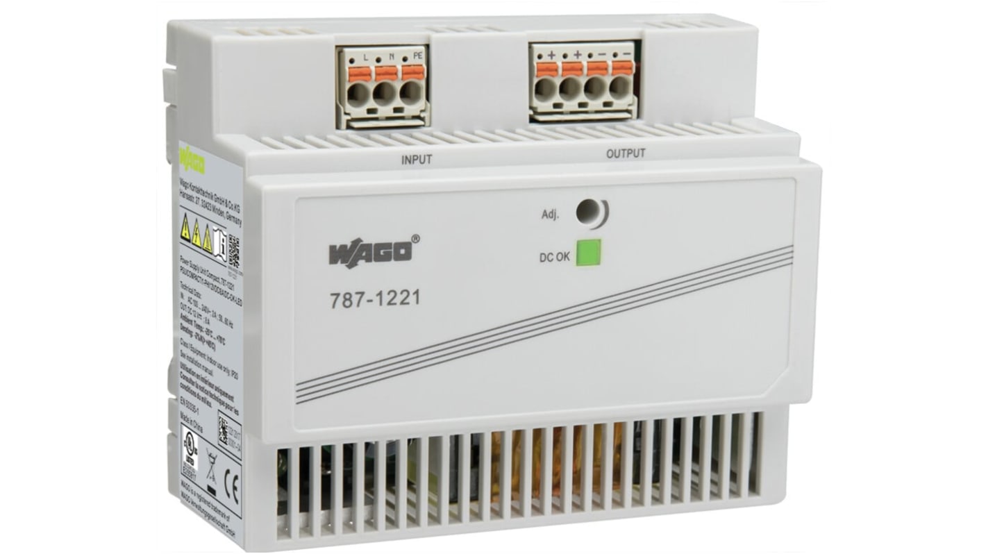 Wago Switching Power Supply, 787-1221, 12V dc, 8A, Dual Output, 125 → 375V Input Voltage