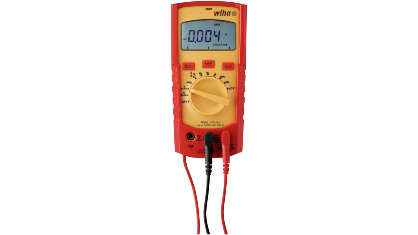 Wiha Handheld Digital Multimeter, True RMS, 10A ac Max, 10A dc Max, 1000V ac Max - RS Calibrated