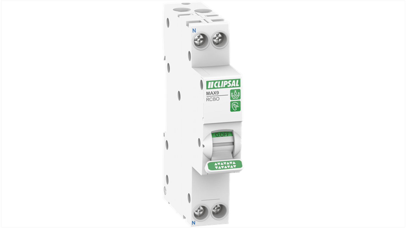Clipsal Electrical RCBO, 6A Current Rating, 1P Poles, 10mA Trip Sensitivity, Type A, MAX9 Range