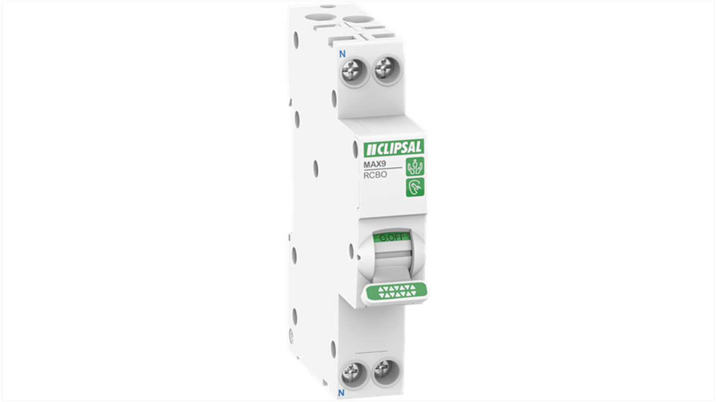 Clipsal Electrical RCBO, 25A Current Rating, 1P Poles, 10mA Trip Sensitivity, Type A, MAX9 Range