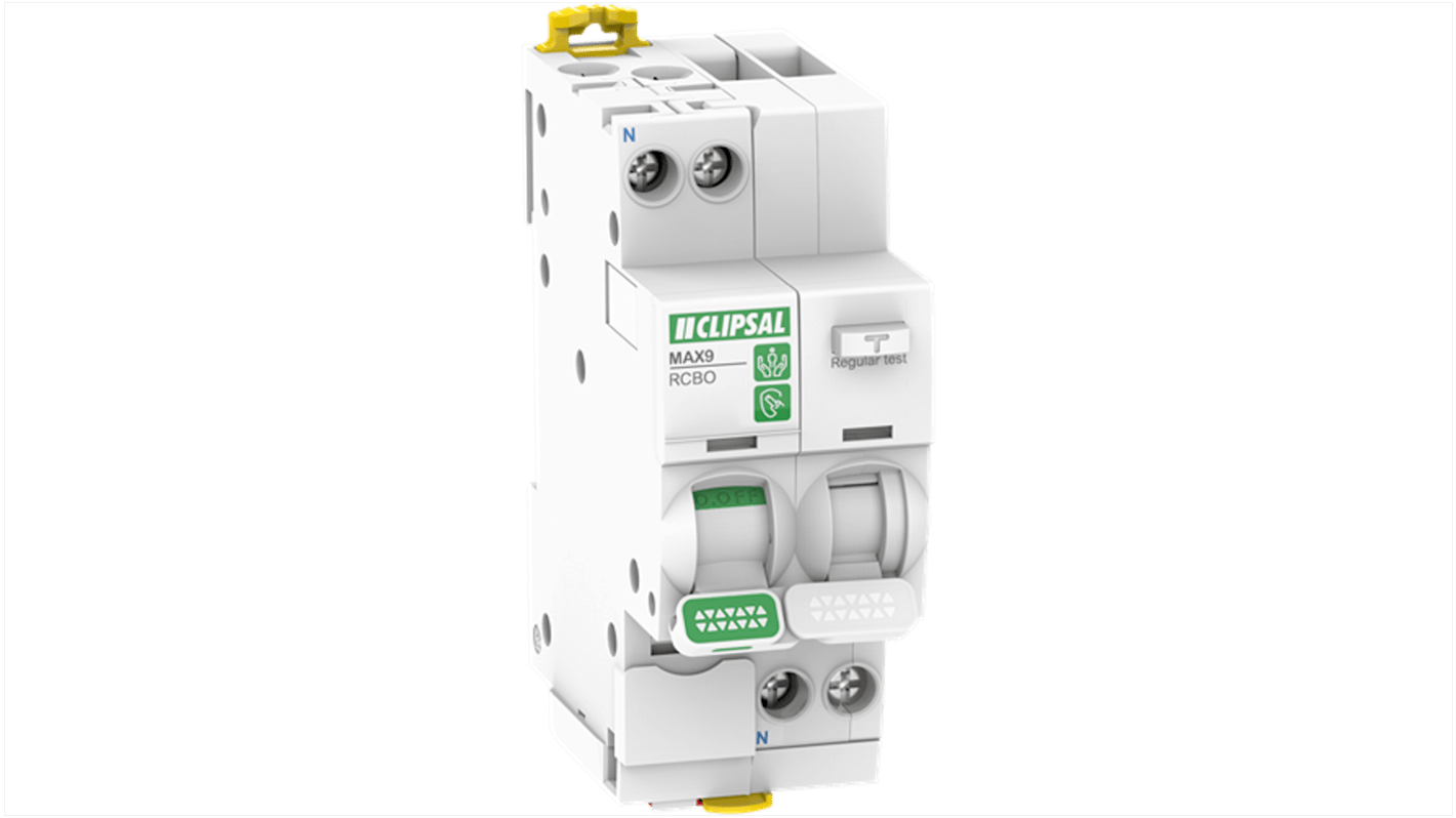 Clipsal Electrical RCBO, 20A Current Rating, 1P Poles, 30mA Trip Sensitivity, Type A-SI, MAX9 Range