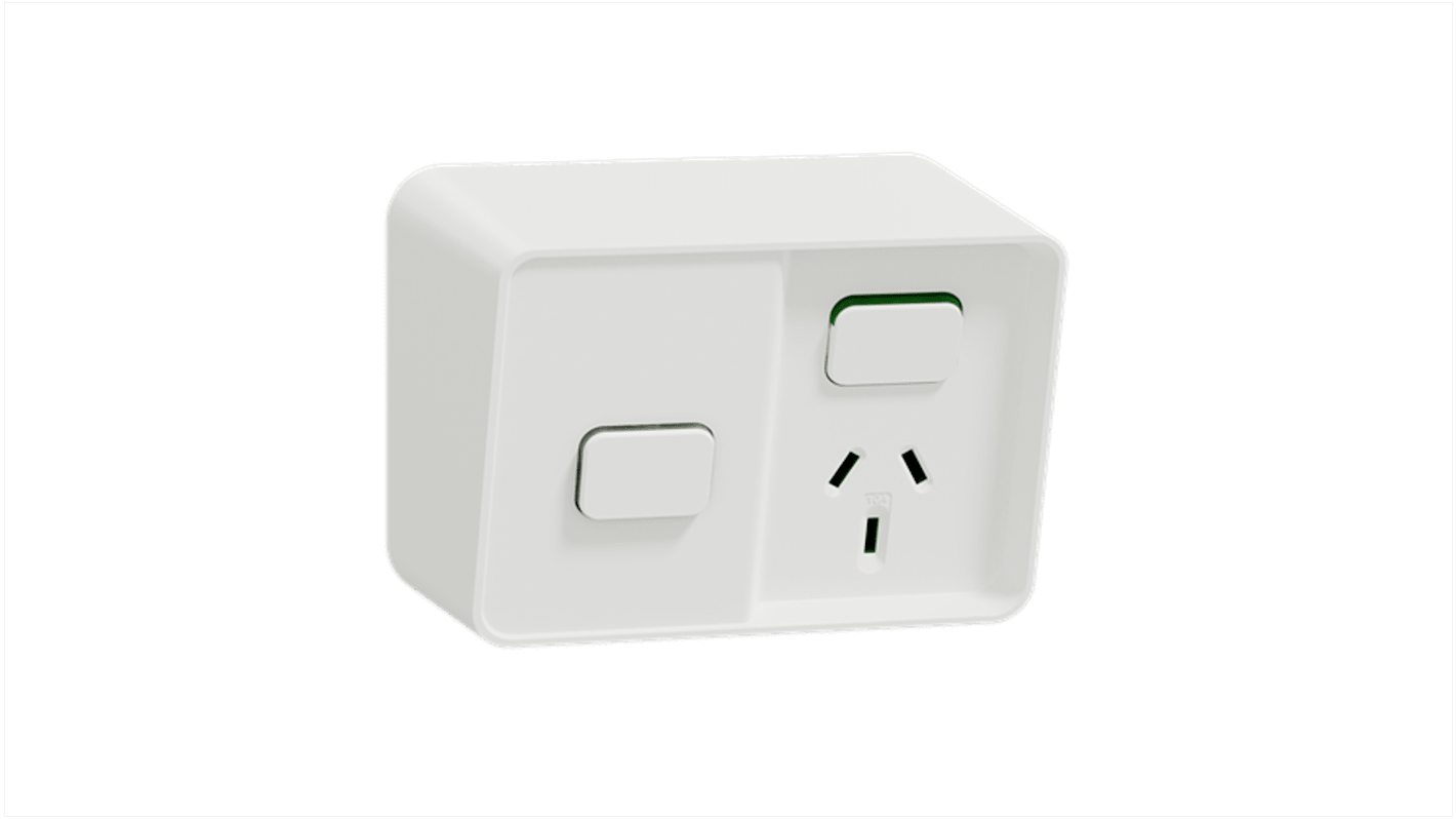 Clipsal Electrical White 1 Gang Plug Socket, 1 Pole Poles, 10A, Type I - ANZ/CN, Outdoor Use