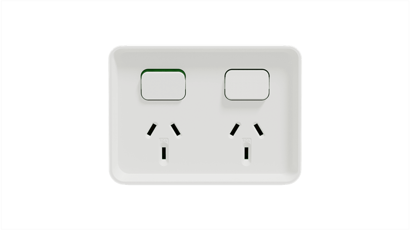 Clipsal Electrical White 2 Gang Plug Socket, 1 Pole, 10A, Type I - ANZ/CN, Outdoor Use