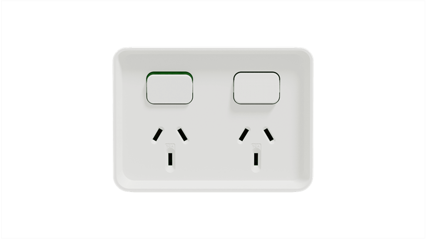 Clipsal Electrical White 2 Gang Plug Socket, 1 Pole Poles, 10A, Type I - ANZ/CN, Outdoor Use