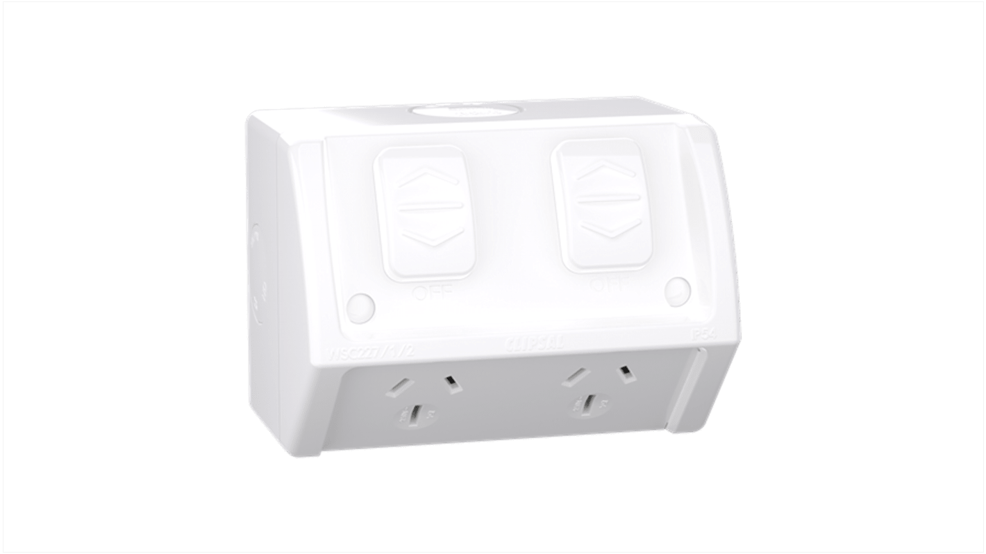 Clipsal Electrical White 2 Gang Plug Socket, 2 Poles, 15A, Type I - ANZ/CN