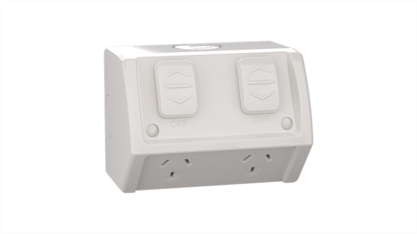WSC227/2-RG | Clipsal Electrical White 2 Gang Plug Socket, 10A, Type I ...