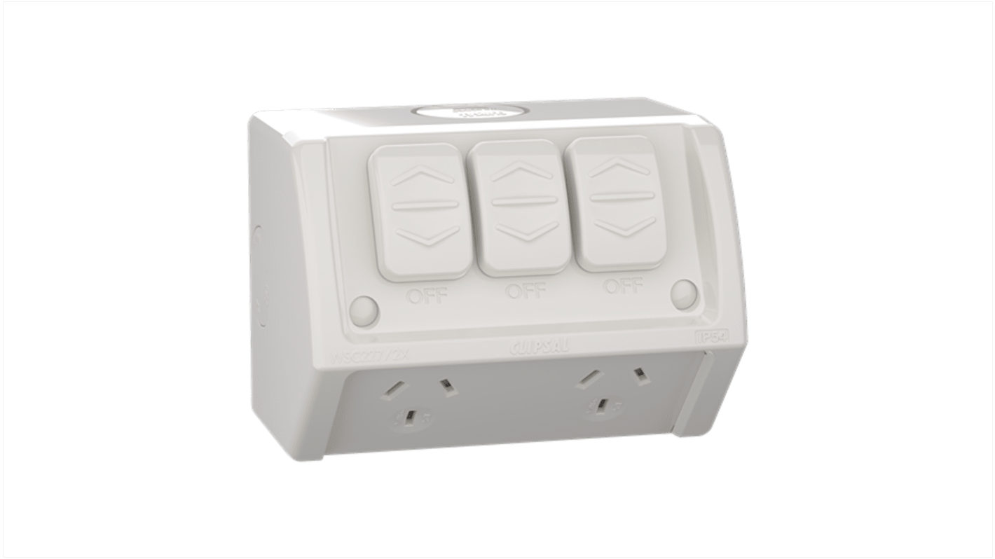 Clipsal Electrical White 2 Gang Plug Socket, 10A, Type I - ANZ/CN