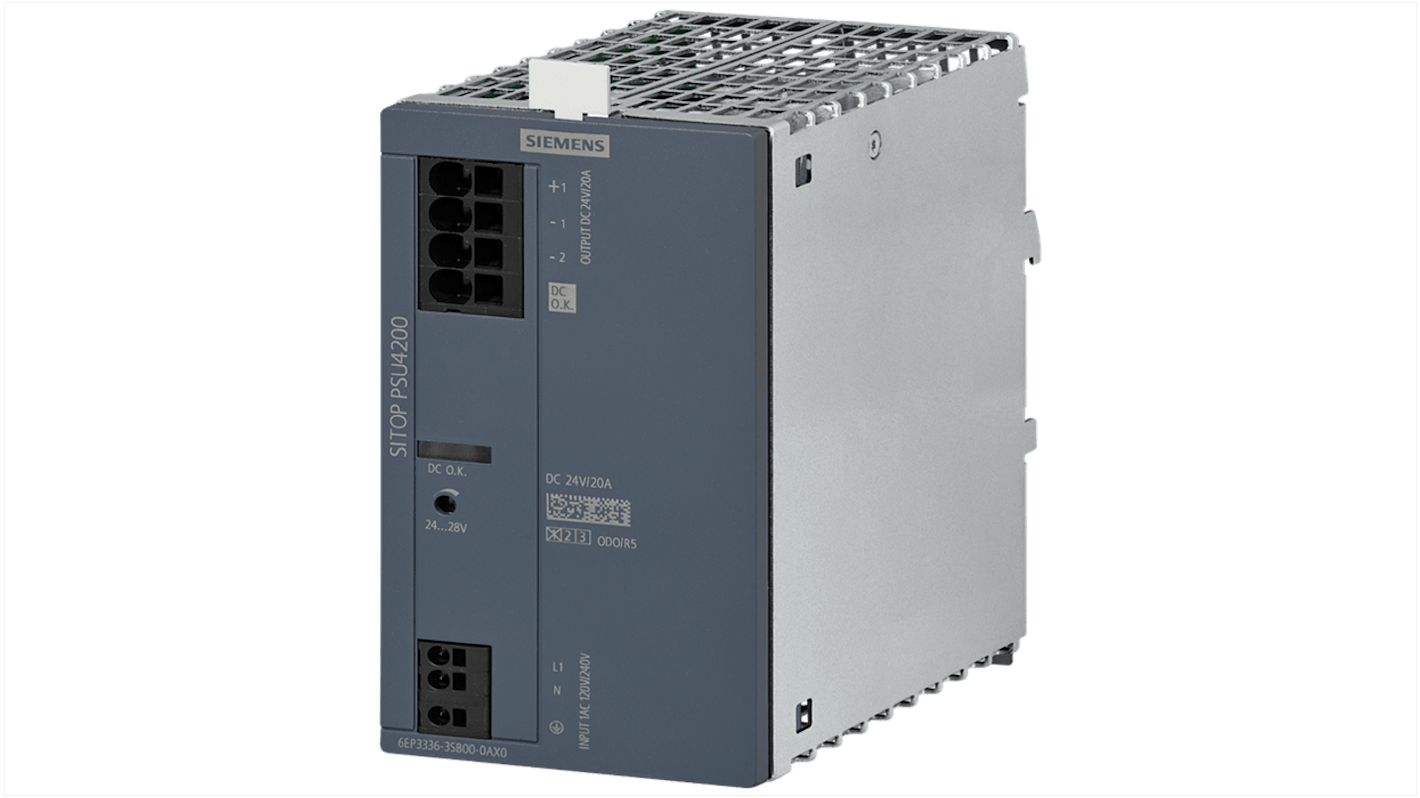 Siemens SITOP PSU4200 24 V / 20 A DIN Rail Power Supply, 120 V ac, 240 V ac ac Input, 24V dc dc Output, 20A Output