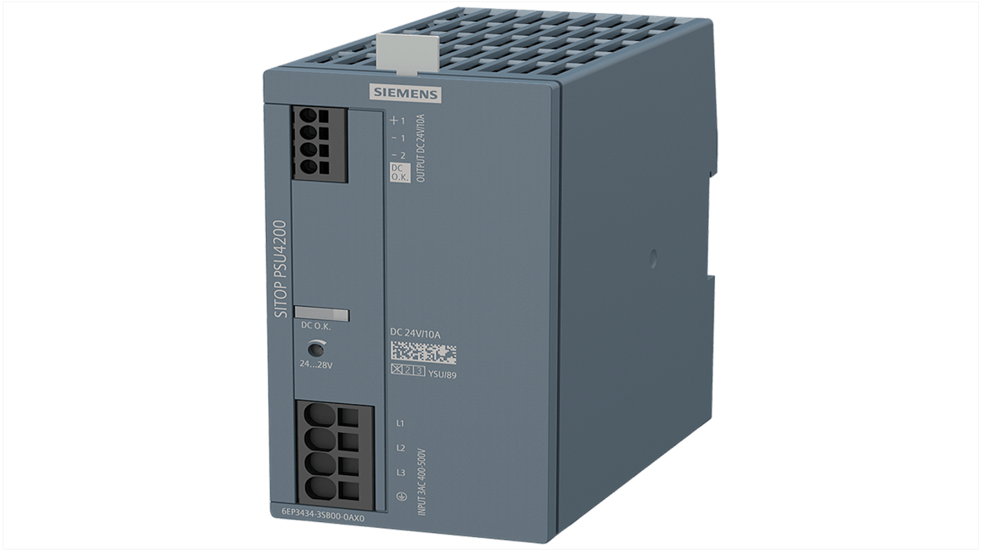 Siemens 6EP3434 DIN Rail Power Supply, 400 → 500V ac ac Input, 24V dc dc Output, 10A Output