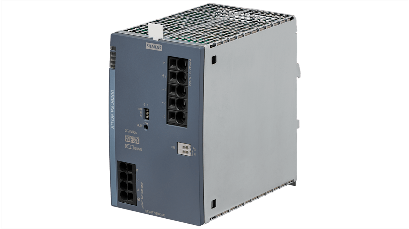 Siemens 6EP3437 DIN Rail Power Supply, 400 → 500V ac ac Input, 24V dc dc Output, 40A Output