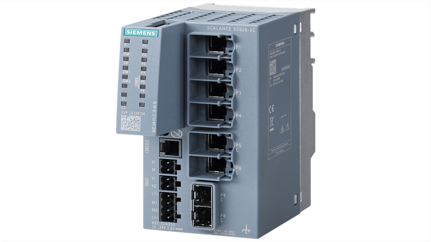 Siemens 6GK5626 Series DIN Rail, Wall Network Hub, 6 RJ45 Ports, 10 Mbit/s, 100 Mbit/s, 1000 Mbit/s Transmission, 24V