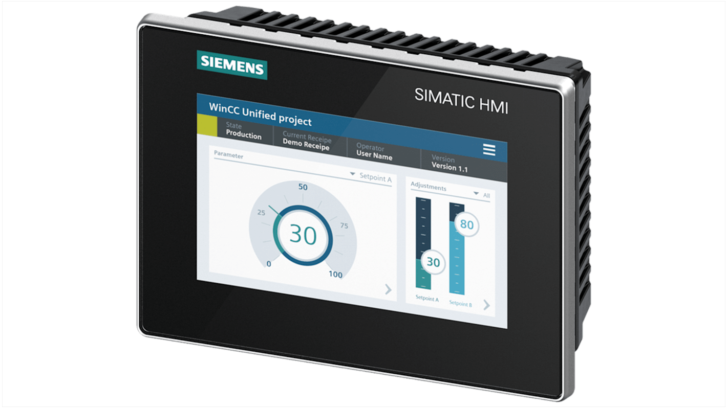 Pannello HMI Siemens, MTP700 Comfort unificato, 7 poll., serie 6AV2128, display TFT