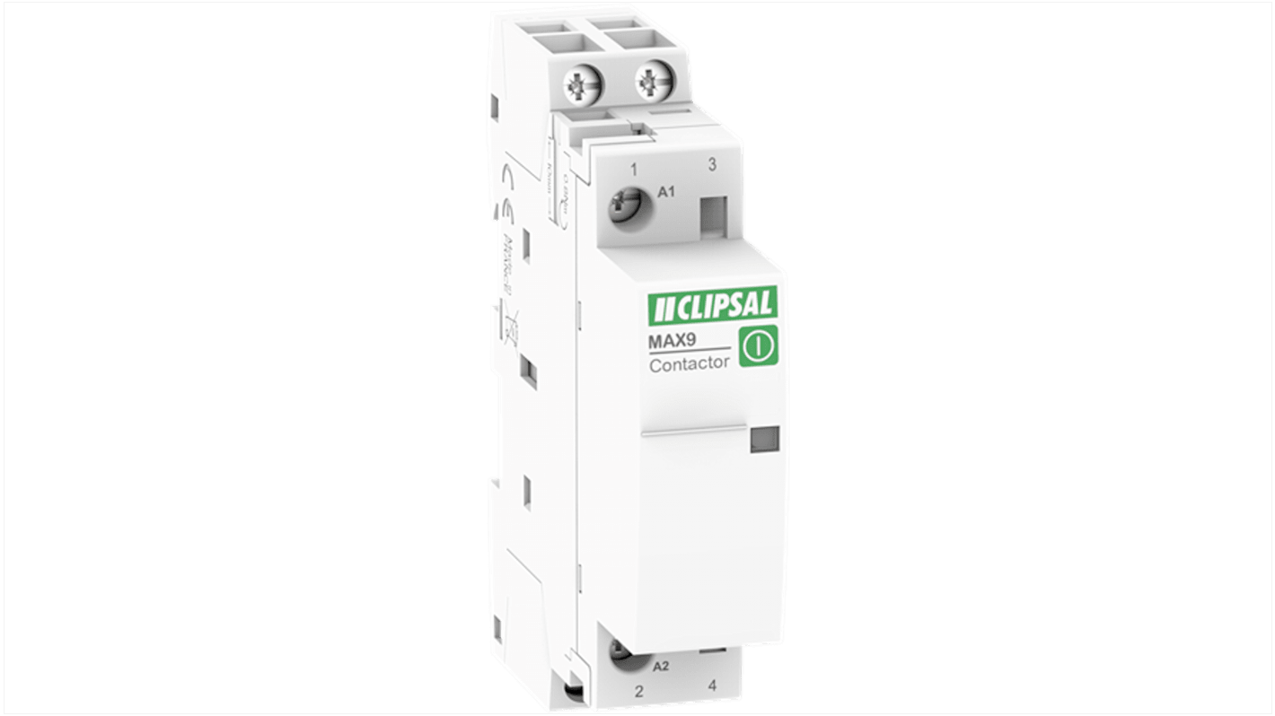 Clipsal Electrical MX9C Series Contactor, 240 VAC Coil, 2-Pole, 25 A, 1.2 W, 2NO, 240 V ac